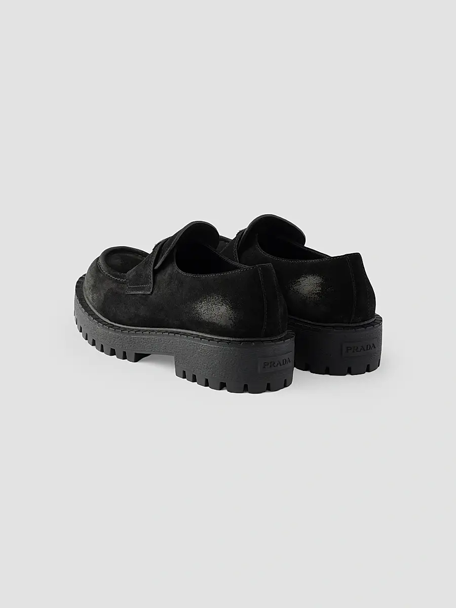 Prada Men's Aged Suede Loafers | Thumbnail 3