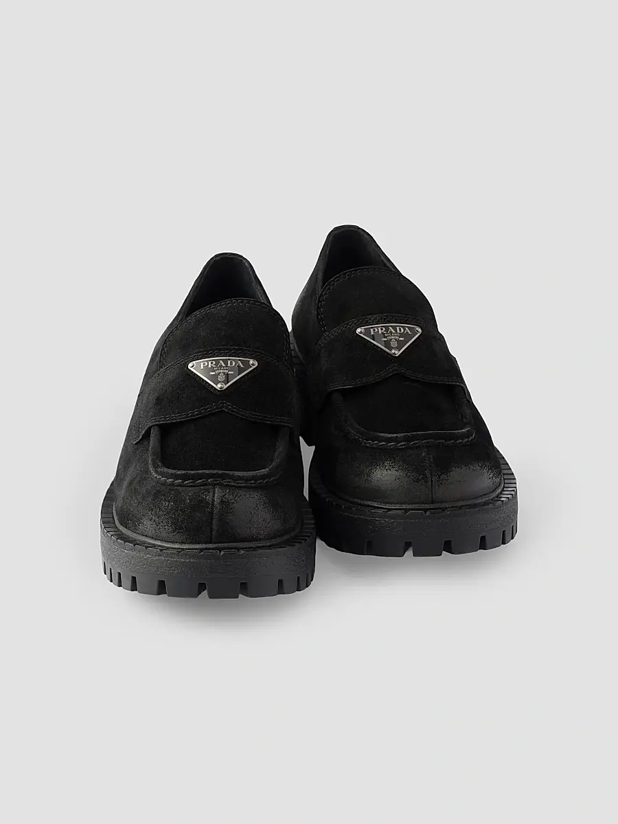 Prada Men's Aged Suede Loafers | Thumbnail 4