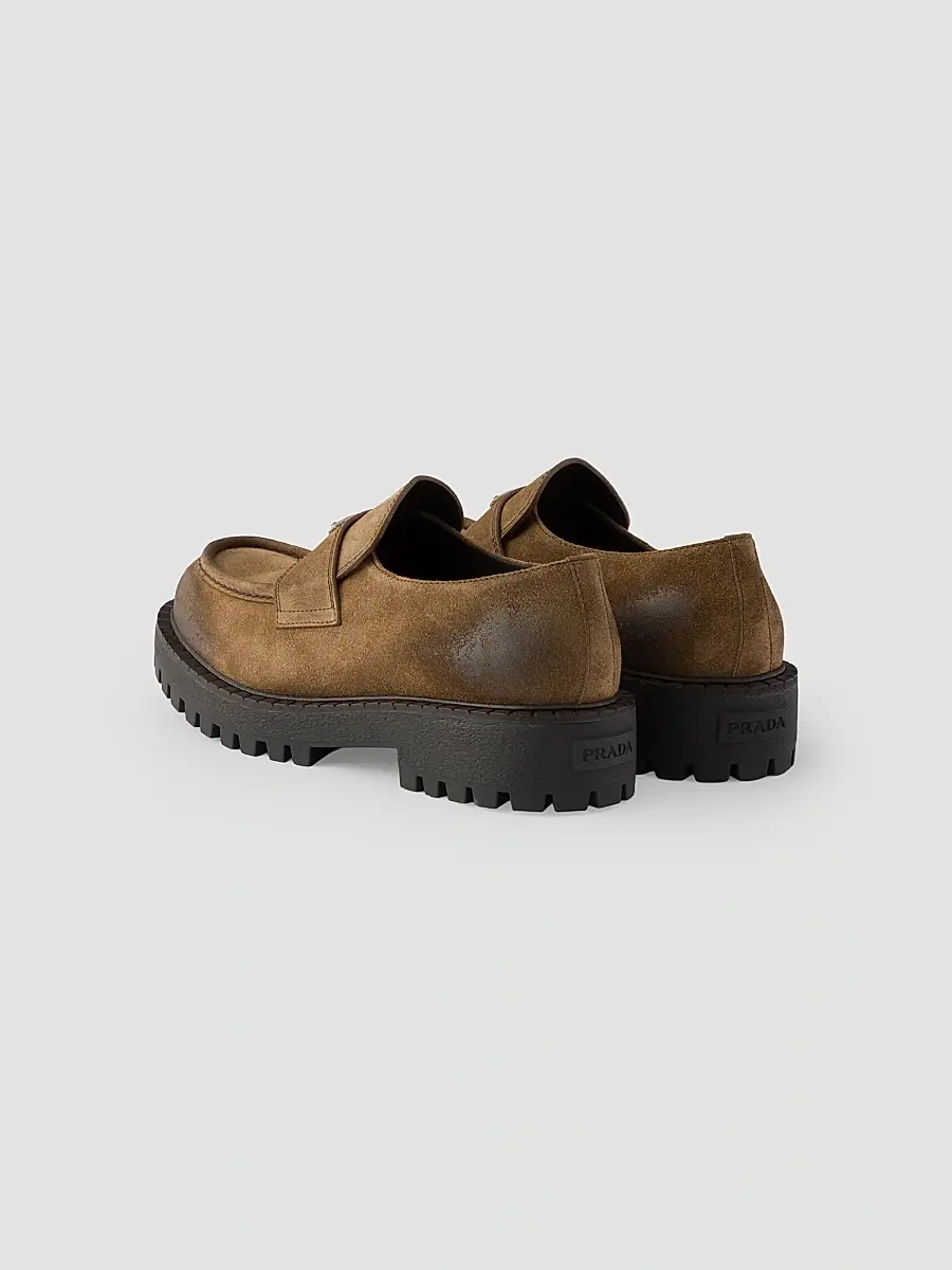 Prada Men's Aged Suede Loafers | Thumbnail 3 Prada Men's Aged Suede Loafers | Thumbnail 3