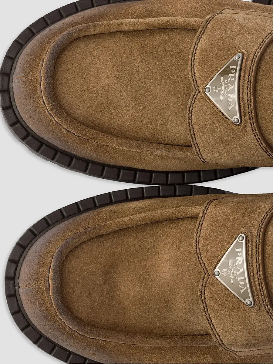 Prada Men's Aged Suede Loafers | Thumbnail 4 Prada Men's Aged Suede Loafers | Thumbnail 4