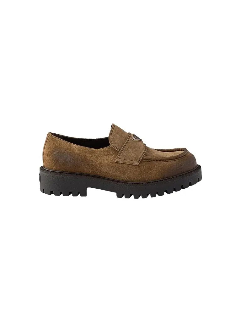 Prada Men's Aged Suede Loafers - Brown | Image 1 Prada Men's Aged Suede Loafers - Brown | Image 1