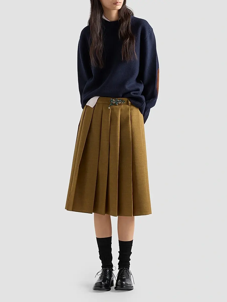 Prada Women's Hopsack Midi Skirt | Thumbnail 2 Prada Women's Hopsack Midi Skirt | Thumbnail 2