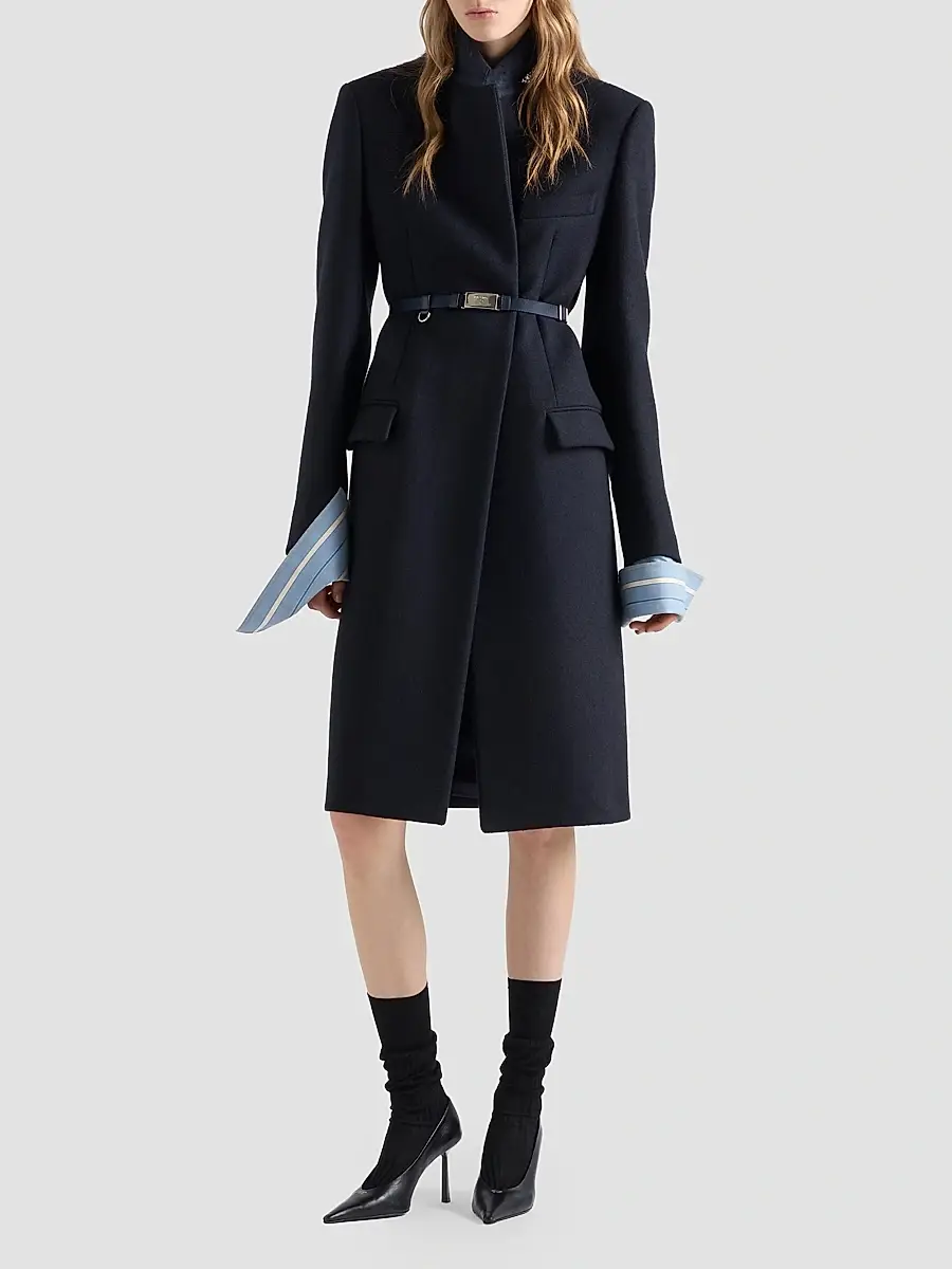 Prada Women's Single-Breasted Embroidered Double Wool Coat | Thumbnail 2 Prada Women's Single-Breasted Embroidered Double Wool Coat | Thumbnail 2