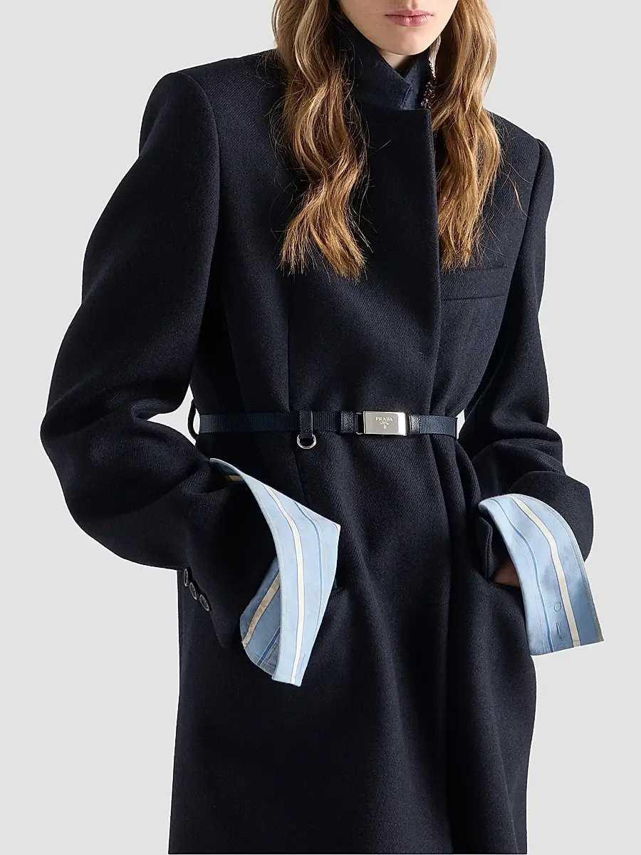 Prada Women's Single-Breasted Embroidered Double Wool Coat | Thumbnail 3 Prada Women's Single-Breasted Embroidered Double Wool Coat | Thumbnail 3