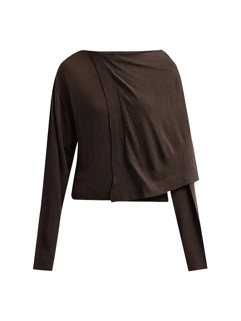 Rick Owens Women's Draped Wool Scarf Top - Grease | Image 1 Rick Owens Women's Draped Wool Scarf Top - Grease | Image 1