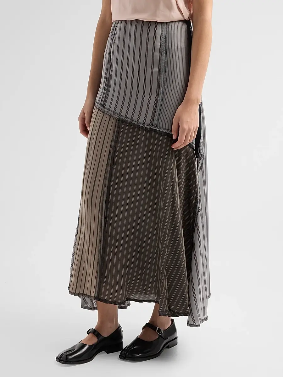 Maison Margiela Women's Striped Patchwork Cupro Midi Skirt | Thumbnail 4 Maison Margiela Women's Striped Patchwork Cupro Midi Skirt | Thumbnail 4