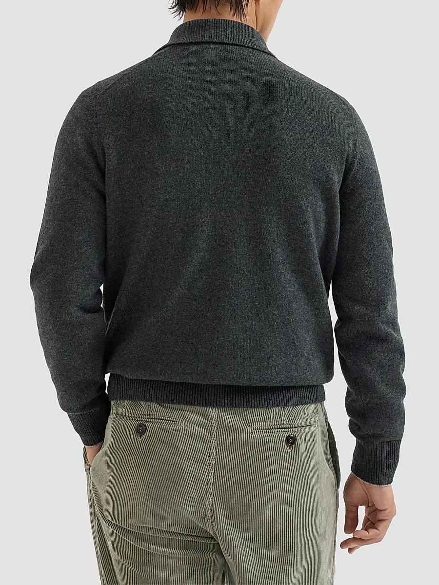 Brunello Cucinelli Men's Cashmere Shirt-Style Cardigan with Chest Pockets - Stone Grey | Thumbnail 3 Brunello Cucinelli Men's Cashmere Shirt-Style Cardigan with Chest Pockets - Stone Grey | Thumbnail 3