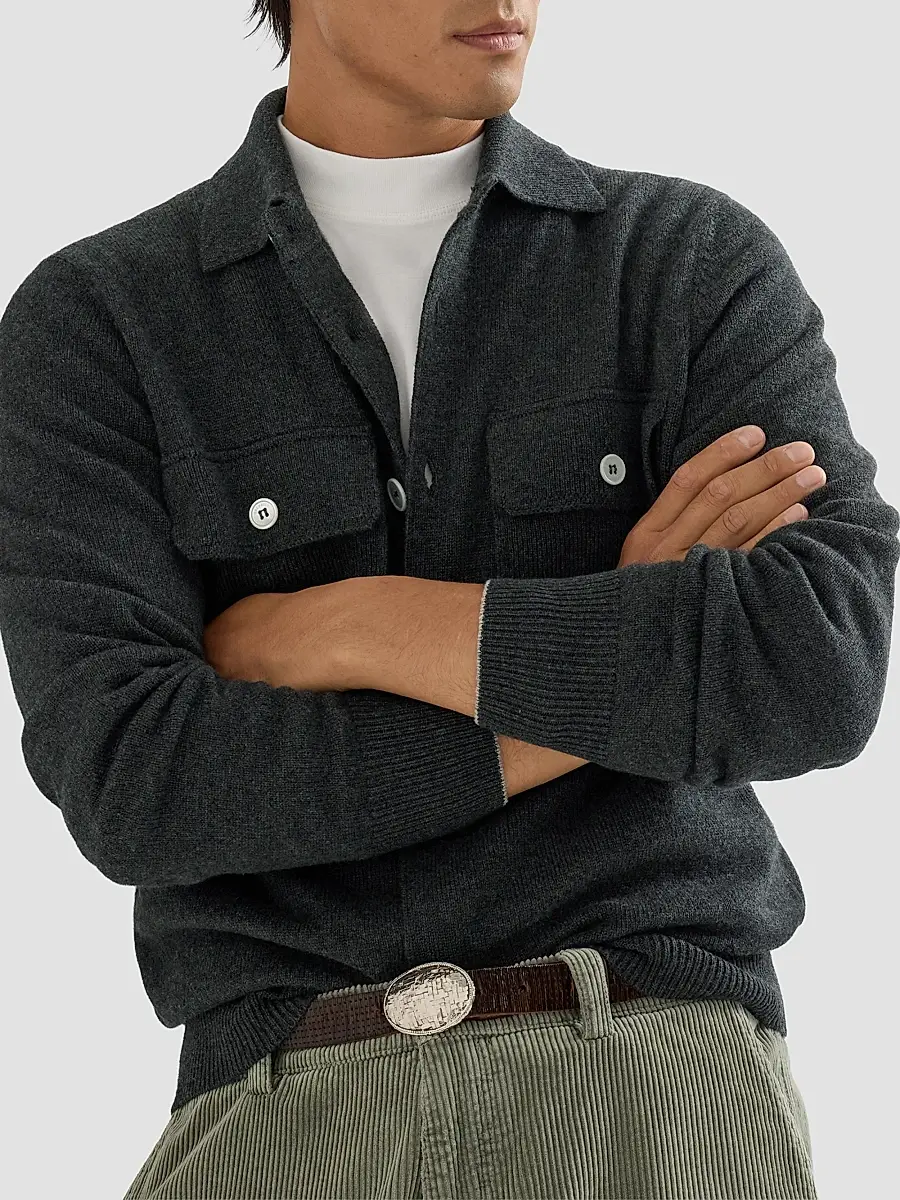 Brunello Cucinelli Men's Cashmere Shirt-Style Cardigan with Chest Pockets - Stone Grey | Thumbnail 5 Brunello Cucinelli Men's Cashmere Shirt-Style Cardigan with Chest Pockets - Stone Grey | Thumbnail 5
