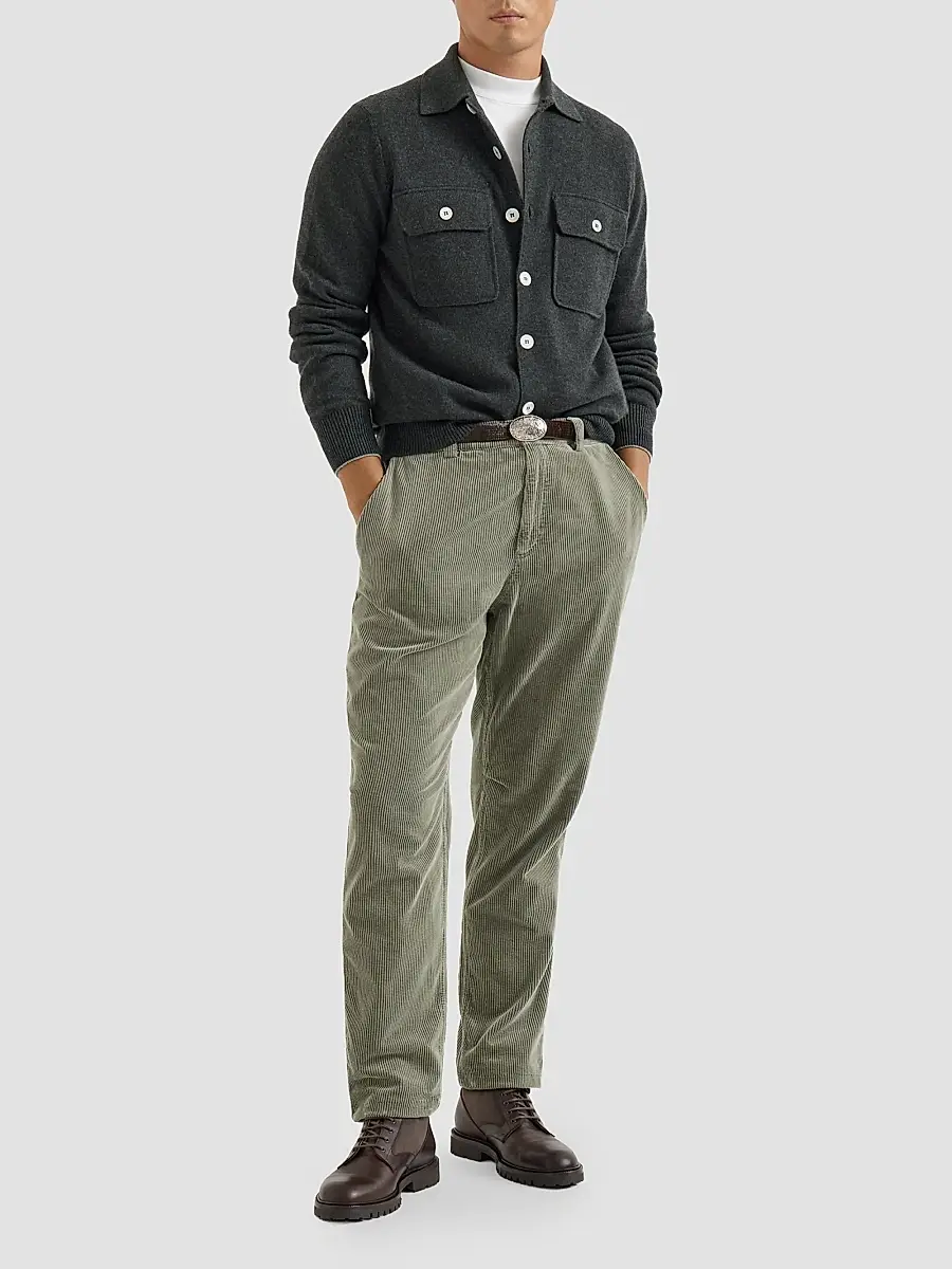 Brunello Cucinelli Men's Cashmere Shirt-Style Cardigan with Chest Pockets - Stone Grey | Thumbnail 6 Brunello Cucinelli Men's Cashmere Shirt-Style Cardigan with Chest Pockets - Stone Grey | Thumbnail 6