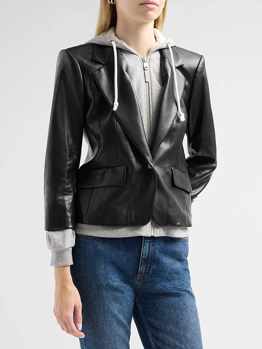 Cinq à Sept Women's Faux Leather Le Petit Khloe Blazer | Thumbnail 4 Cinq à Sept Women's Faux Leather Le Petit Khloe Blazer | Thumbnail 4