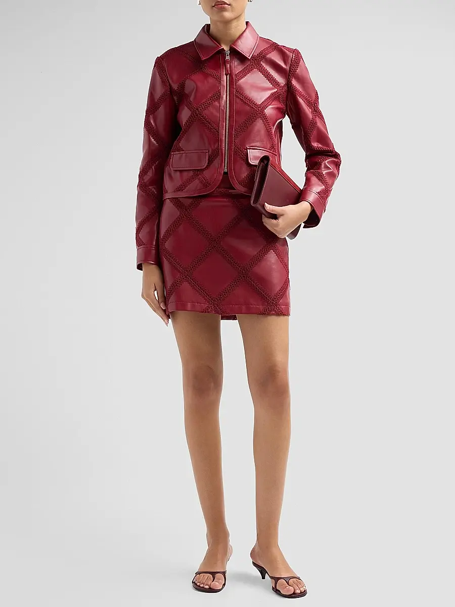 Cinq à Sept Women's Audree Crochet-Trim Faux Leather Jacket | Thumbnail 2