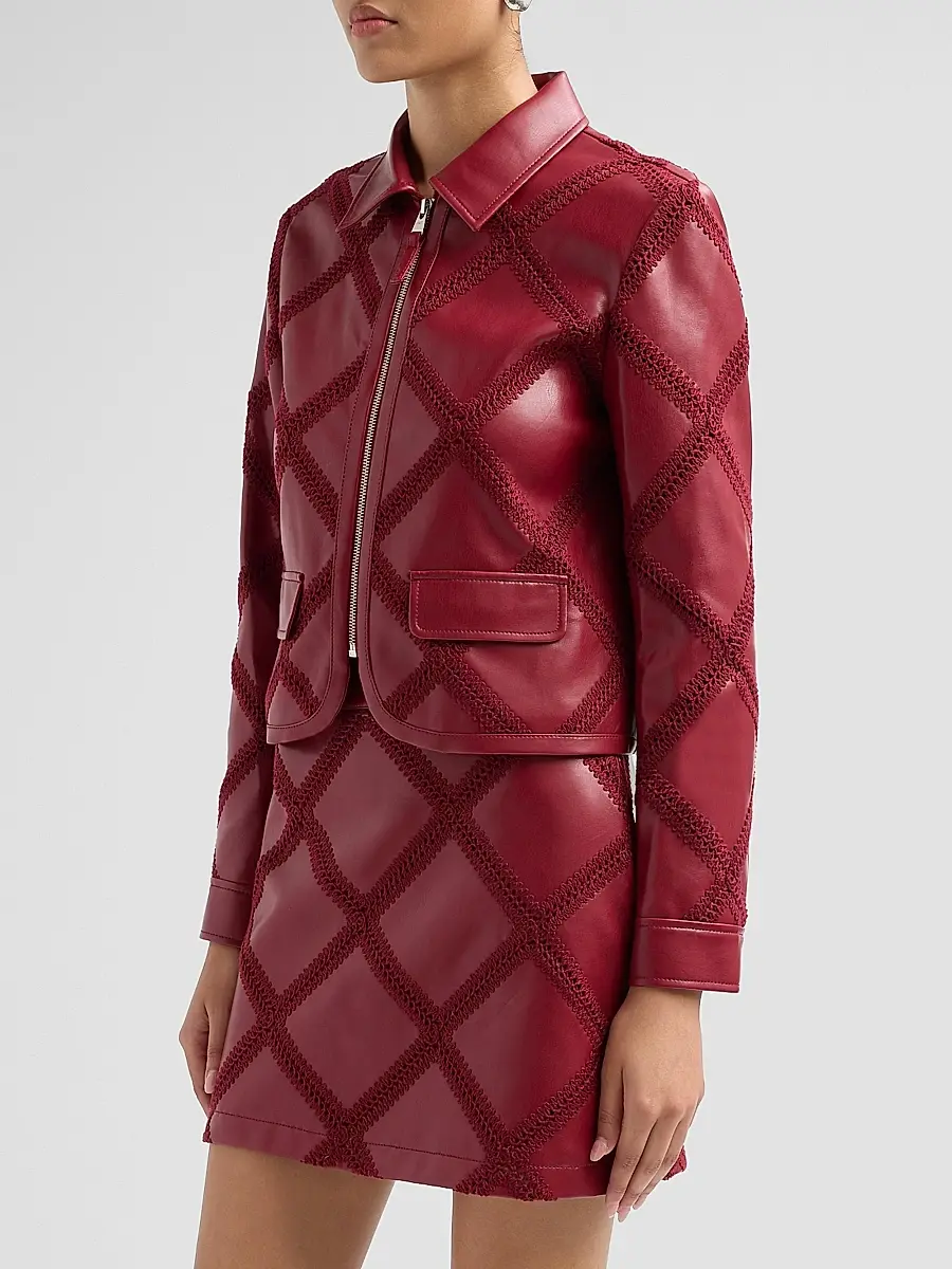 Cinq à Sept Women's Audree Crochet-Trim Faux Leather Jacket | Thumbnail 4