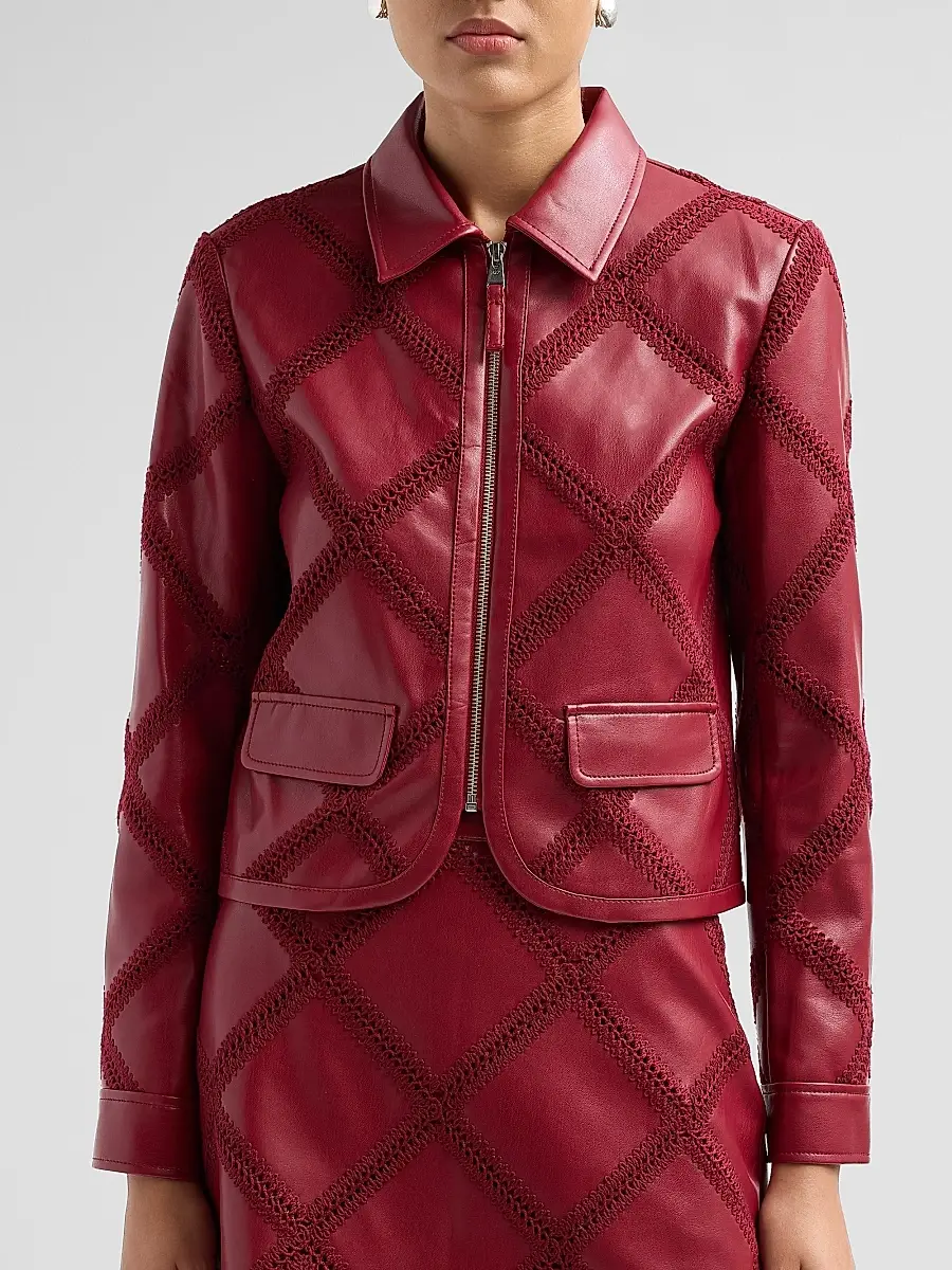 Cinq à Sept Women's Audree Crochet-Trim Faux Leather Jacket | Thumbnail 5