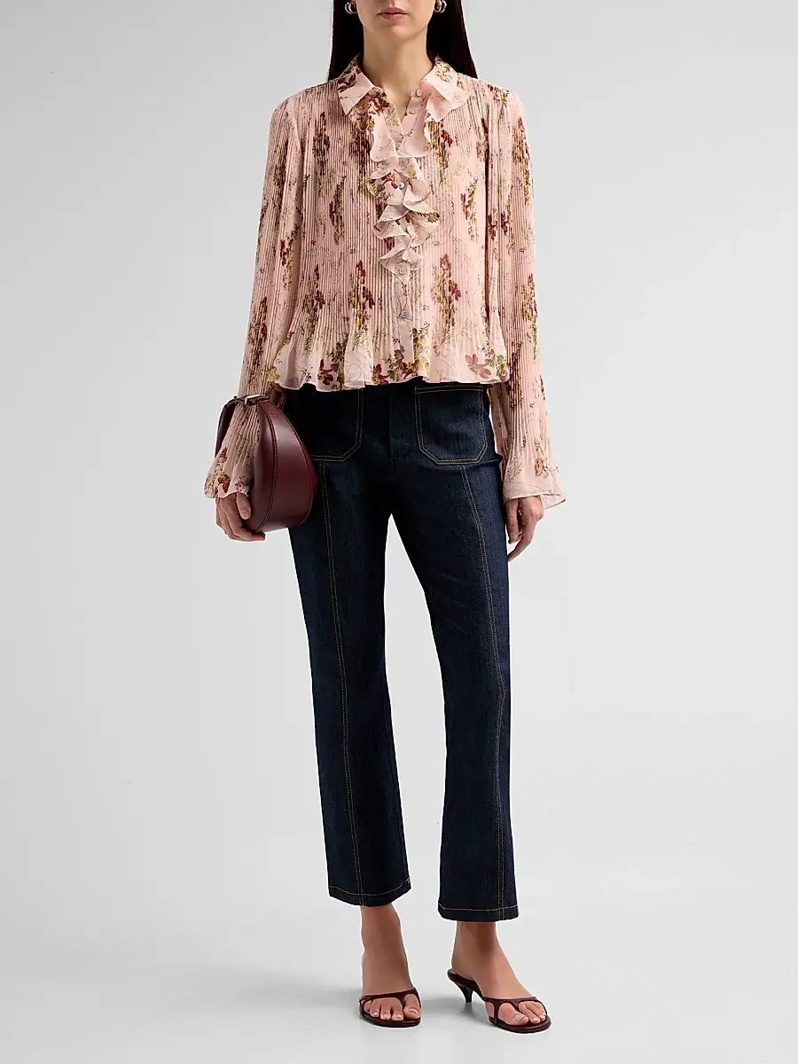 Cinq à Sept Women's Aleyna Loveletter Floral Pleated Ruffle Top | Thumbnail 2 Cinq à Sept Women's Aleyna Loveletter Floral Pleated Ruffle Top | Thumbnail 2