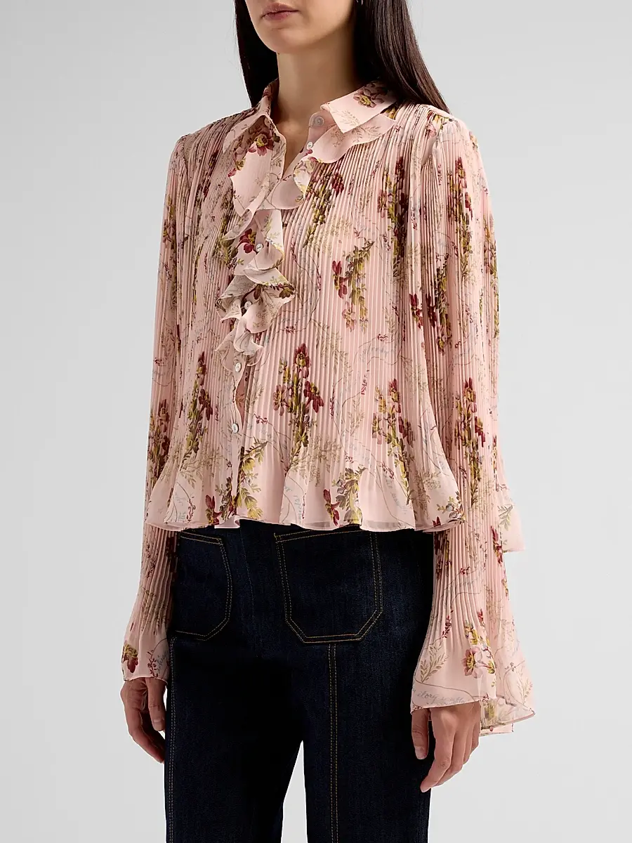 Cinq à Sept Women's Aleyna Loveletter Floral Pleated Ruffle Top | Thumbnail 4 Cinq à Sept Women's Aleyna Loveletter Floral Pleated Ruffle Top | Thumbnail 4