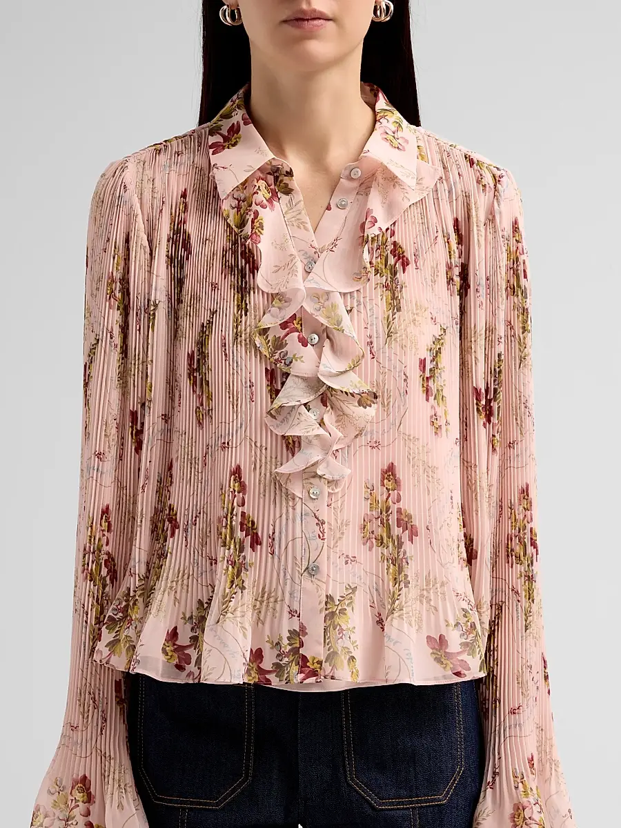 Cinq à Sept Women's Aleyna Loveletter Floral Pleated Ruffle Top | Thumbnail 5 Cinq à Sept Women's Aleyna Loveletter Floral Pleated Ruffle Top | Thumbnail 5