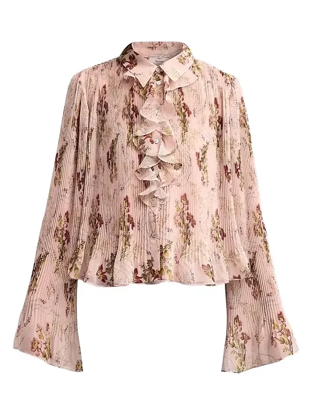 Women's Aleyna Loveletter Floral Pleated Ruffle Top Women's Aleyna Loveletter Floral Pleated Ruffle Top