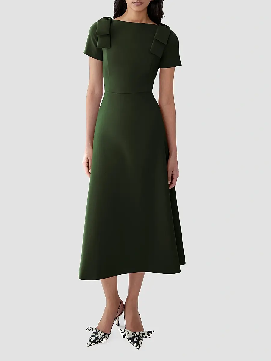 Carolina Herrera Women's Boatneck Bow Shoulder Short-Sleeve Midi Dress | Thumbnail 2 Carolina Herrera Women's Boatneck Bow Shoulder Short-Sleeve Midi Dress | Thumbnail 2