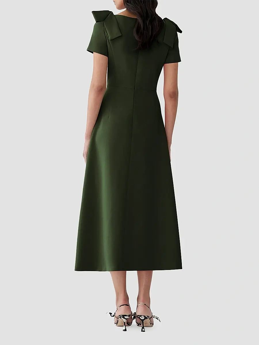 Carolina Herrera Women's Boatneck Bow Shoulder Short-Sleeve Midi Dress | Thumbnail 3 Carolina Herrera Women's Boatneck Bow Shoulder Short-Sleeve Midi Dress | Thumbnail 3