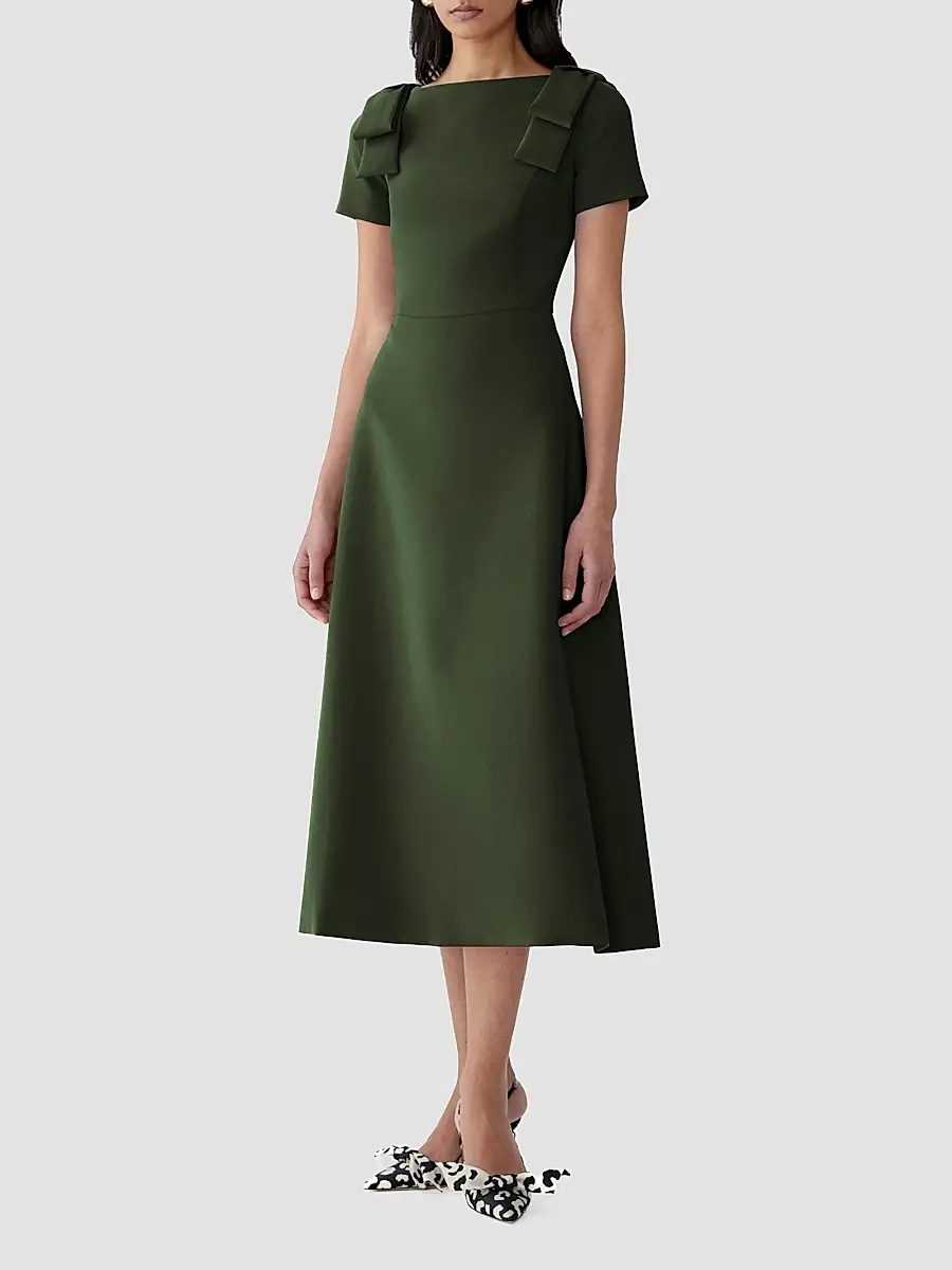 Carolina Herrera Women's Boatneck Bow Shoulder Short-Sleeve Midi Dress | Thumbnail 4 Carolina Herrera Women's Boatneck Bow Shoulder Short-Sleeve Midi Dress | Thumbnail 4