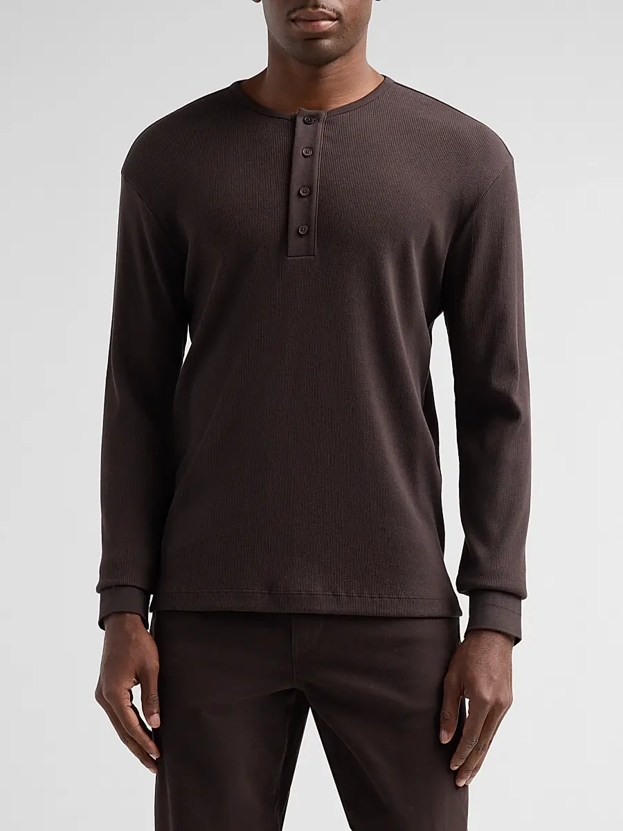 Vince Men's Cotton Rib-Knit Henley Shirt | Thumbnail 4 Vince Men's Cotton Rib-Knit Henley Shirt | Thumbnail 4