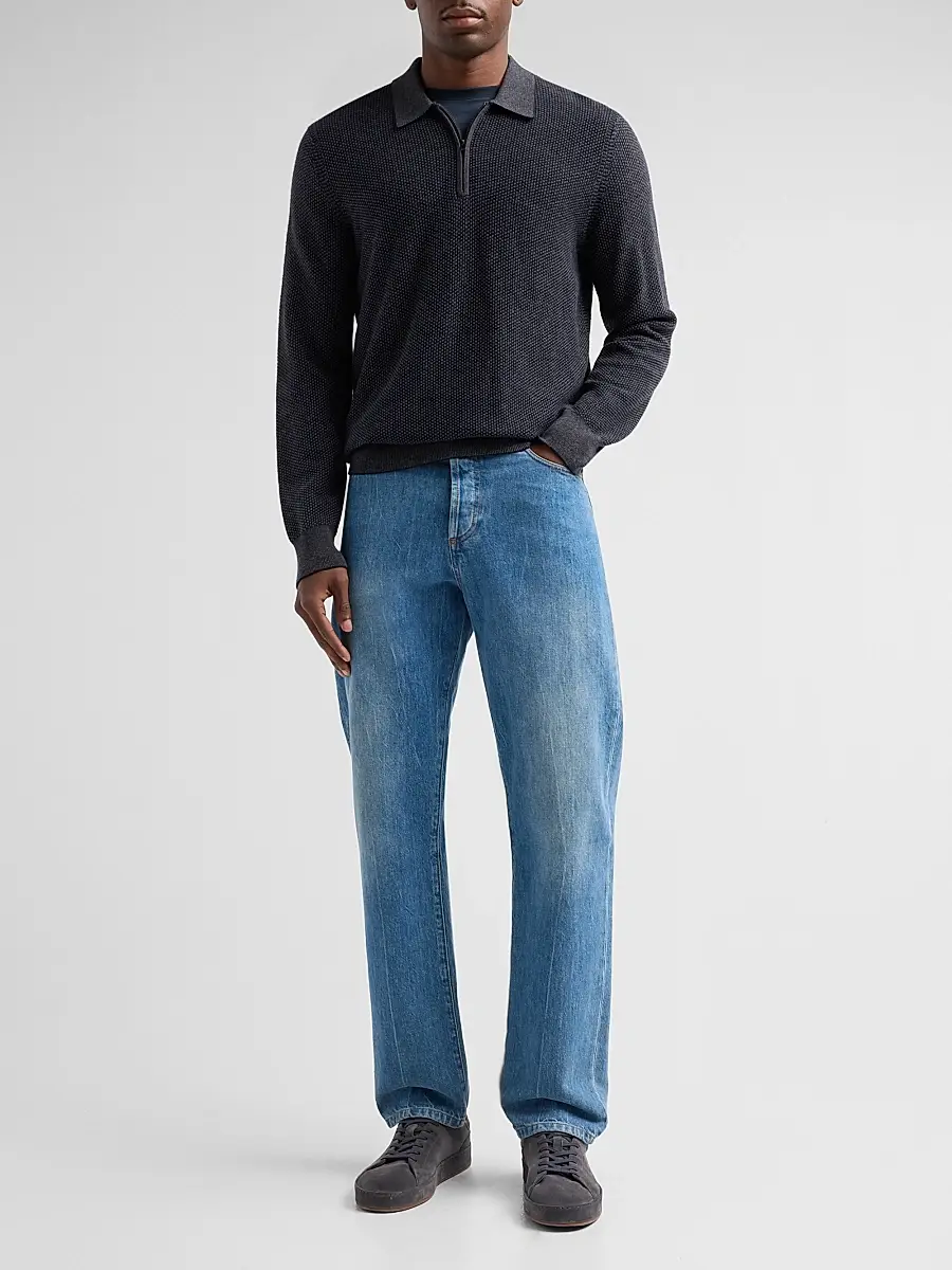 Vince Men's Geometric Jacquard Wool Quarter-Zip Polo Shirt | Thumbnail 2 Vince Men's Geometric Jacquard Wool Quarter-Zip Polo Shirt | Thumbnail 2
