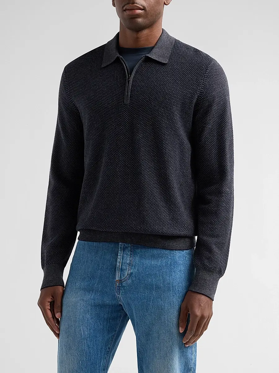 Vince Men's Geometric Jacquard Wool Quarter-Zip Polo Shirt | Thumbnail 4 Vince Men's Geometric Jacquard Wool Quarter-Zip Polo Shirt | Thumbnail 4