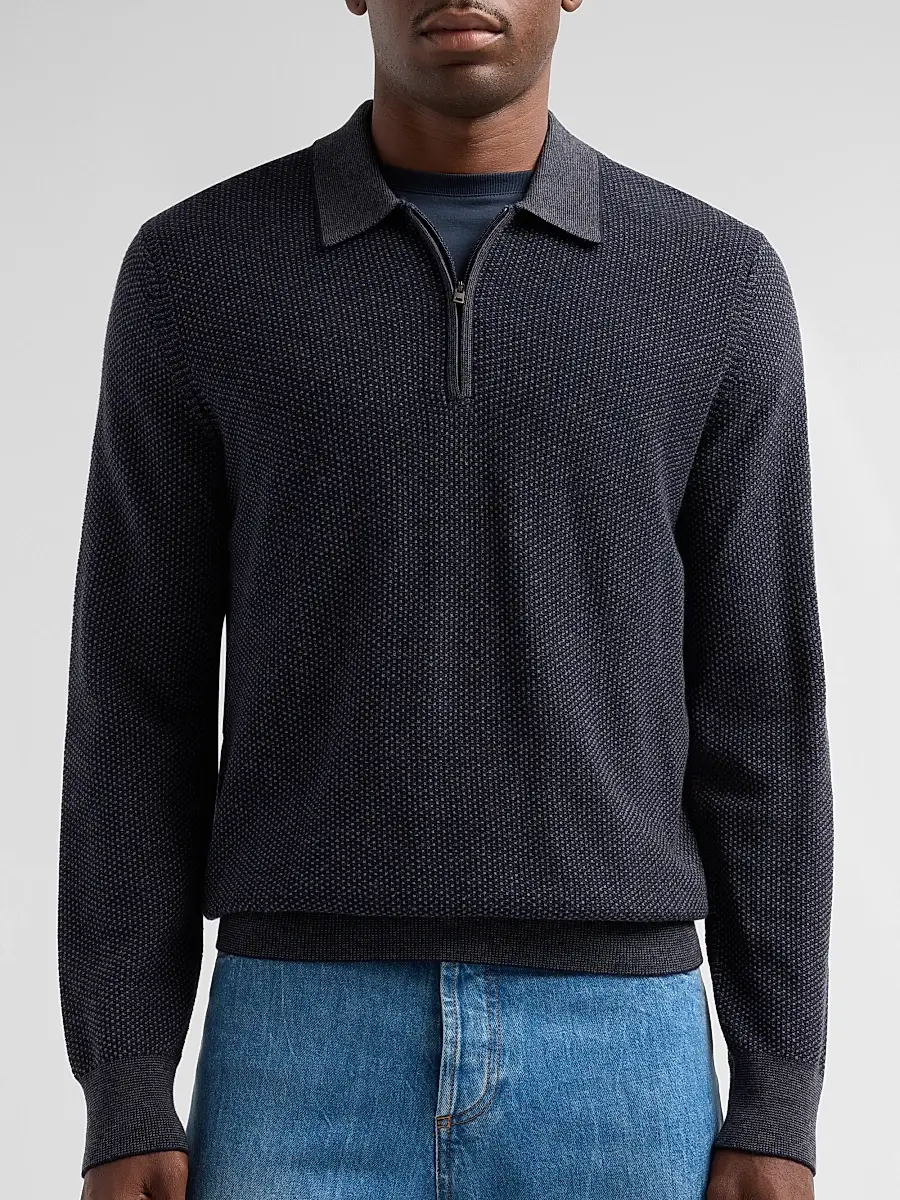 Vince Men's Geometric Jacquard Wool Quarter-Zip Polo Shirt | Thumbnail 5 Vince Men's Geometric Jacquard Wool Quarter-Zip Polo Shirt | Thumbnail 5