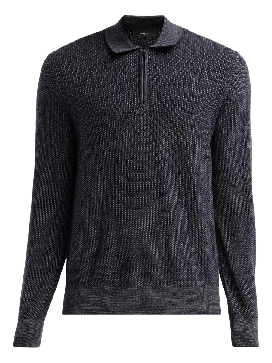 Men's Geometric Jacquard Wool Quarter-Zip Polo Shirt
