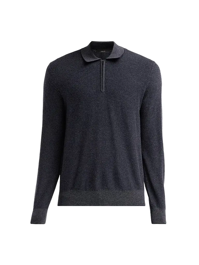 Vince Men's Geometric Jacquard Wool Quarter-Zip Polo Shirt