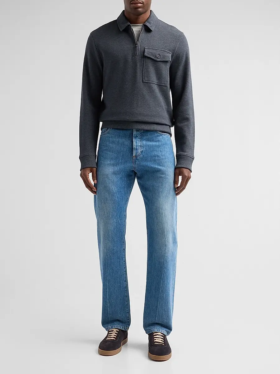 Vince Men's Cotton Pique Zip Polo Shirt | Thumbnail 2 Vince Men's Cotton Pique Zip Polo Shirt | Thumbnail 2