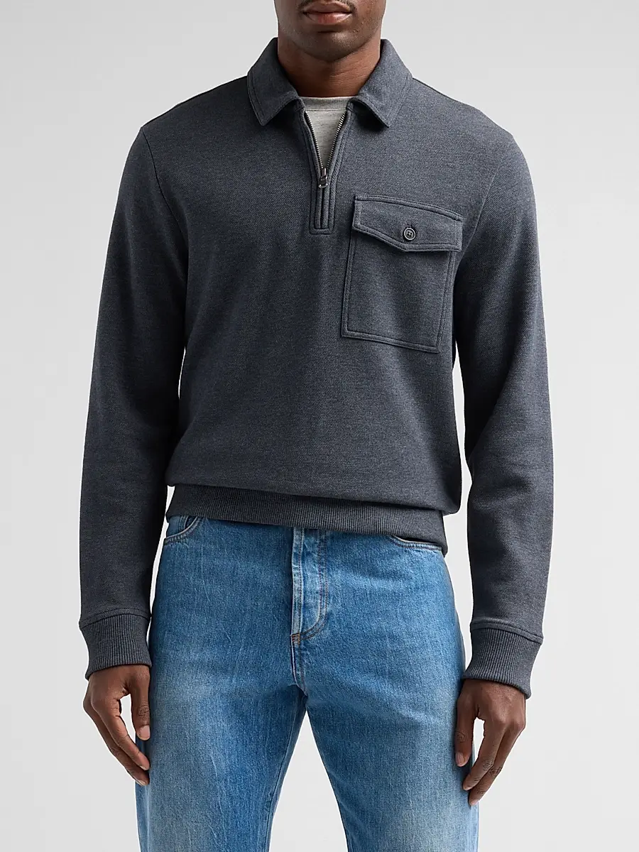 Vince Men's Cotton Pique Zip Polo Shirt | Thumbnail 4 Vince Men's Cotton Pique Zip Polo Shirt | Thumbnail 4