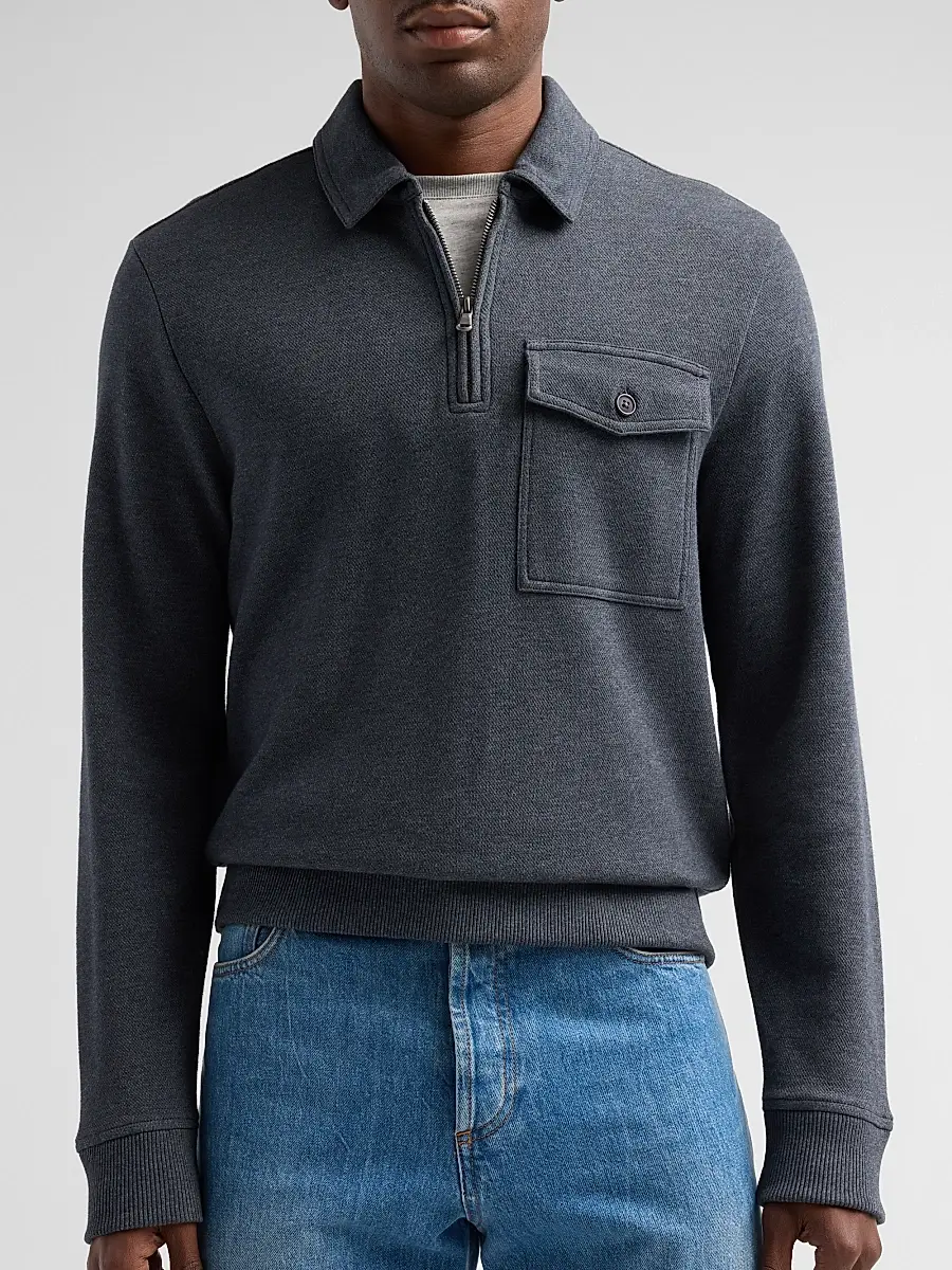 Vince Men's Cotton Pique Zip Polo Shirt | Thumbnail 5 Vince Men's Cotton Pique Zip Polo Shirt | Thumbnail 5