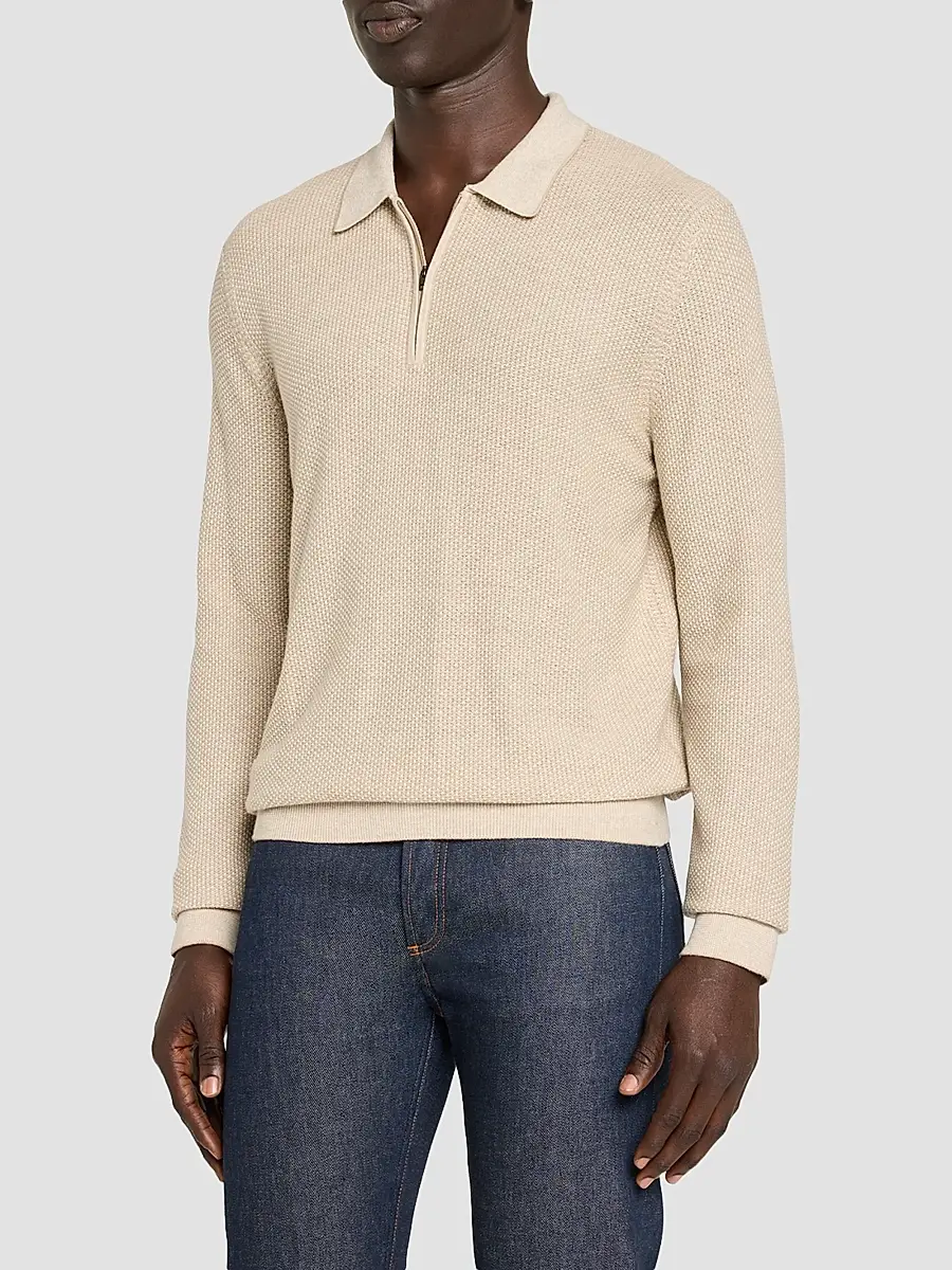 Vince Men's Geometric Jacquard Wool Quarter-Zip Polo Shirt | Thumbnail 4