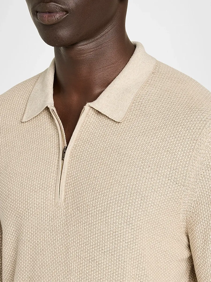 Vince Men's Geometric Jacquard Wool Quarter-Zip Polo Shirt | Thumbnail 5