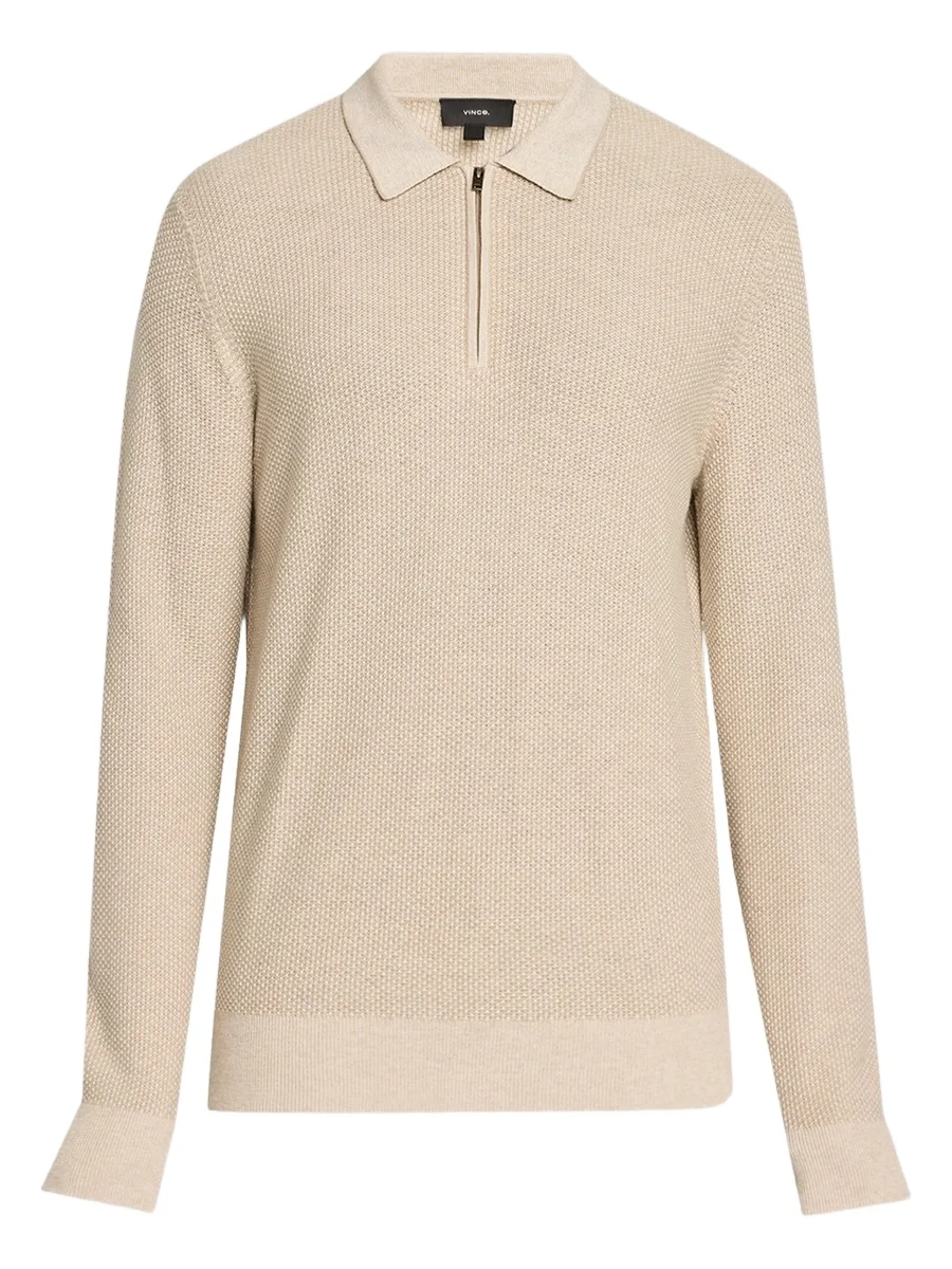 Men's Geometric Jacquard Wool Quarter-Zip Polo Shirt
