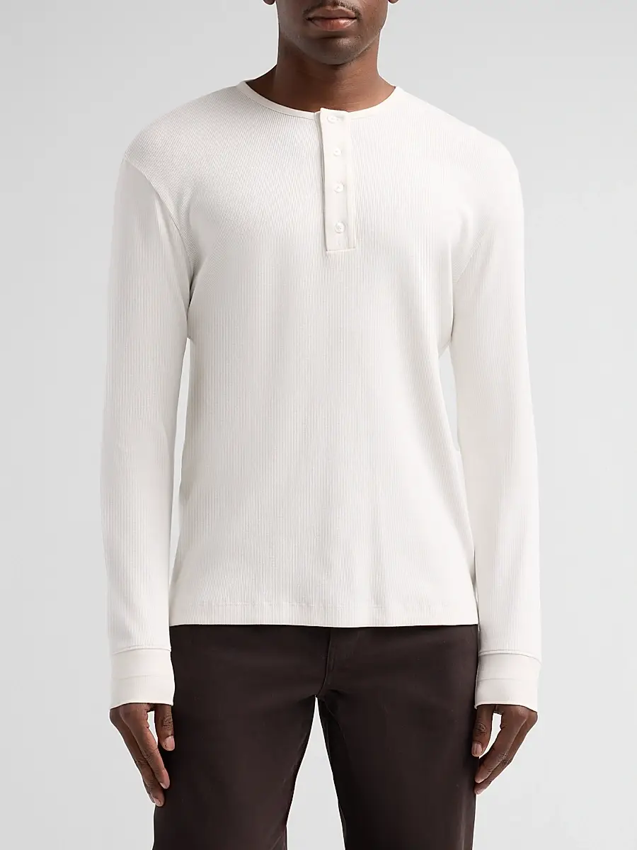 Vince Men's Cotton Rib-Knit Henley Shirt | Thumbnail 4 Vince Men's Cotton Rib-Knit Henley Shirt | Thumbnail 4