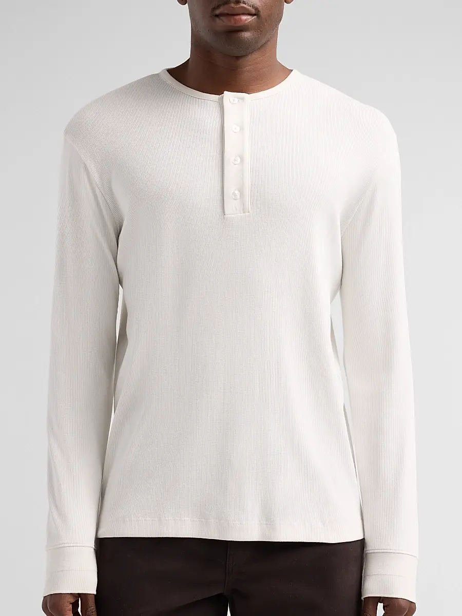 Vince Men's Cotton Rib-Knit Henley Shirt | Thumbnail 5 Vince Men's Cotton Rib-Knit Henley Shirt | Thumbnail 5
