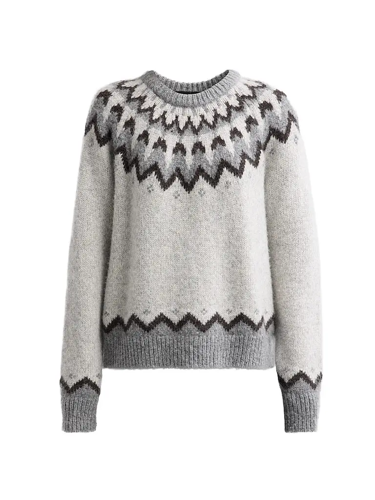 Nili Lotan Women's Alan Fair Isle Alpaca-Wool Blend Sweater - Light Grey | Image 1 Nili Lotan Women's Alan Fair Isle Alpaca-Wool Blend Sweater - Light Grey | Image 1