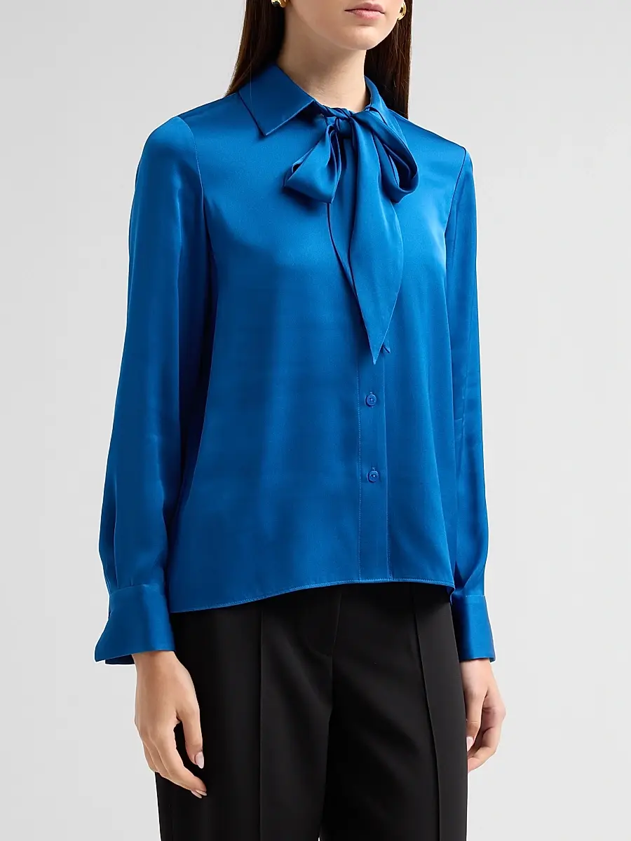 Elie Tahari Women's Solana Stretch-Silk Tieneck Blouse | Thumbnail 4 Elie Tahari Women's Solana Stretch-Silk Tieneck Blouse | Thumbnail 4