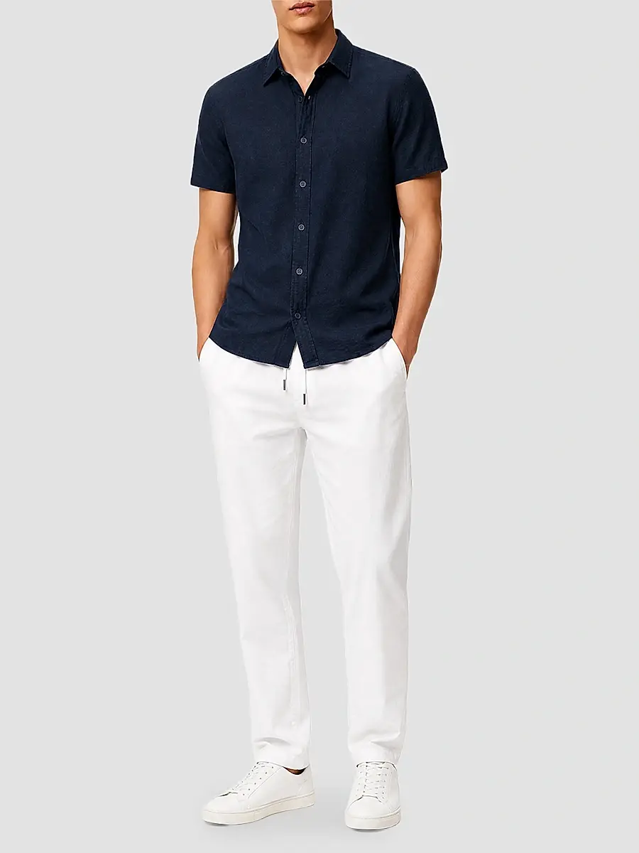 Onia Men's Stretch Linen-Blend Short-Sleeve Shirt | Thumbnail 2