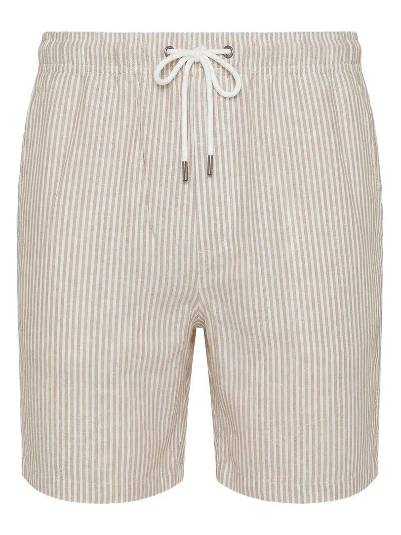 Men's Classic Striped Linen-Blend Drawstring Shorts Men's Classic Striped Linen-Blend Drawstring Shorts