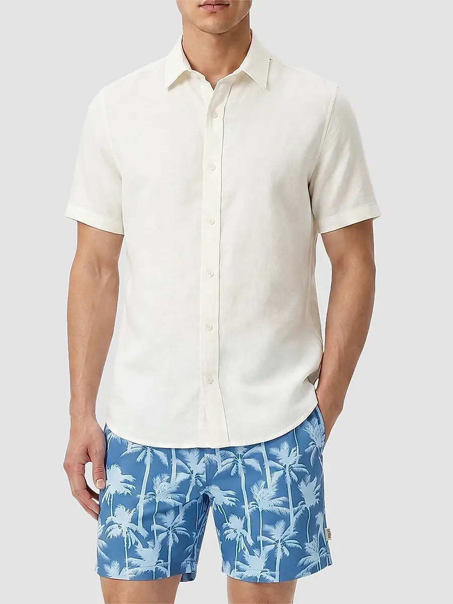 Onia Men's Stretch Linen-Blend Short-Sleeve Shirt | Thumbnail 2