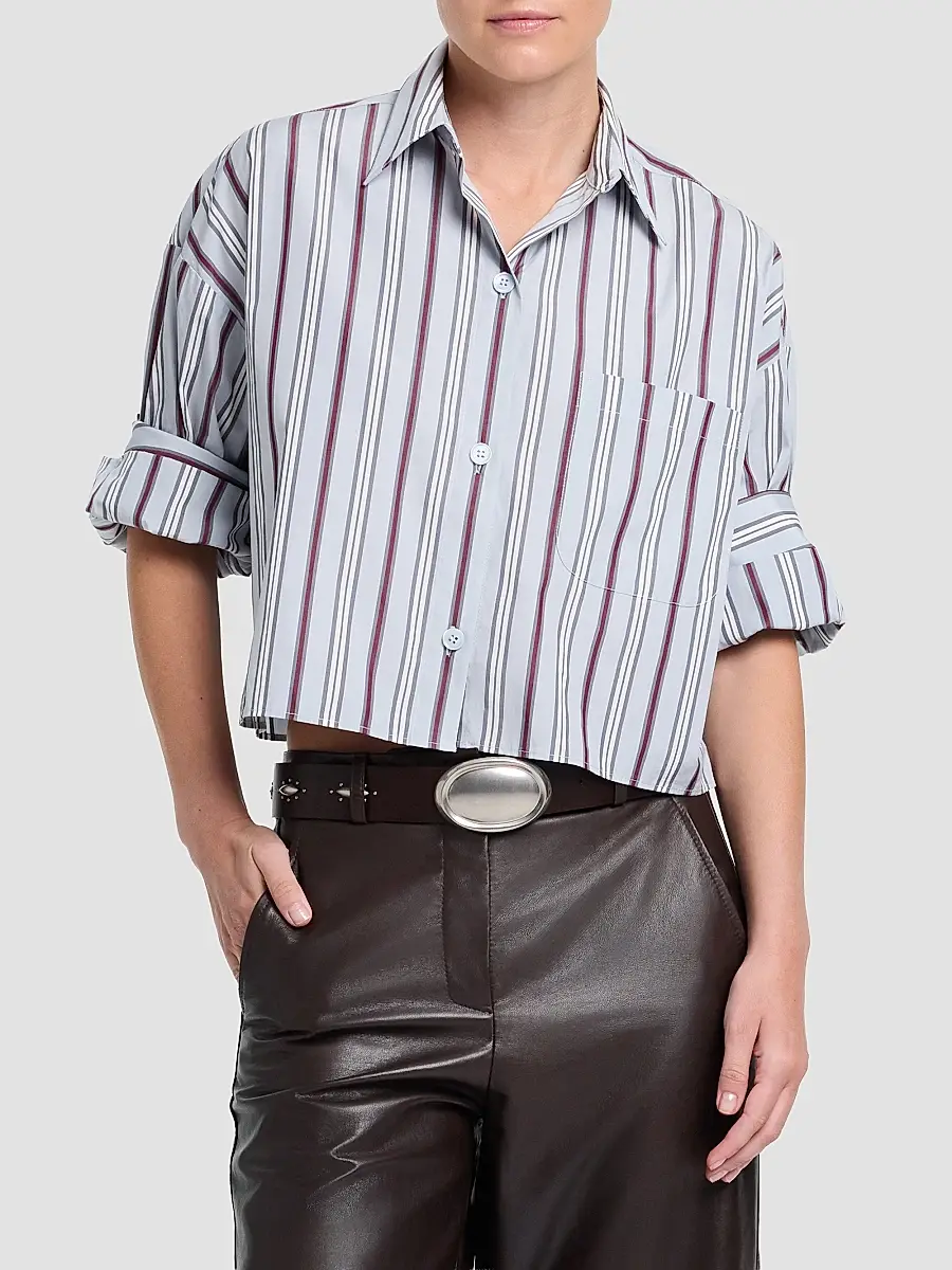 TWP Women's Next Ex Striped Cotton Crop Shirt | Thumbnail 2 TWP Women's Next Ex Striped Cotton Crop Shirt | Thumbnail 2