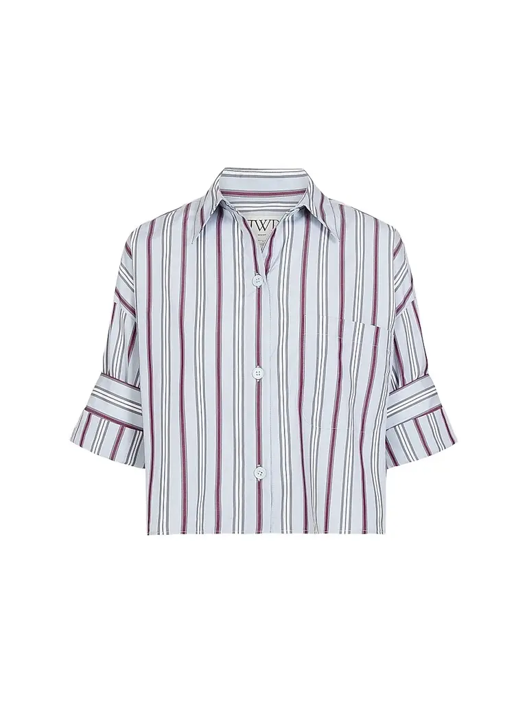 TWP Women's Next Ex Striped Cotton Crop Shirt - Light Grey Multi | Image 1 TWP Women's Next Ex Striped Cotton Crop Shirt - Light Grey Multi | Image 1