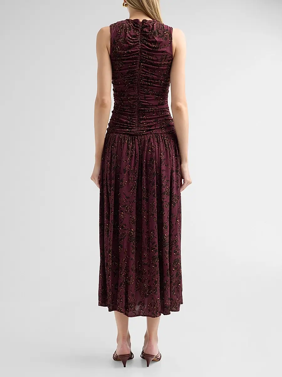 Ulla Johnson Women's Elora Ruched Floral Jersey Midi Dress | Thumbnail 3 Ulla Johnson Women's Elora Ruched Floral Jersey Midi Dress | Thumbnail 3
