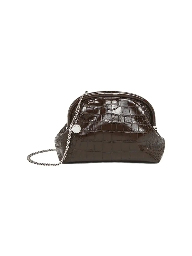 Stella McCartney Women's Falabella Croc-Embossed Clutch - Coffee | Image 1 Stella McCartney Women's Falabella Croc-Embossed Clutch - Coffee | Image 1