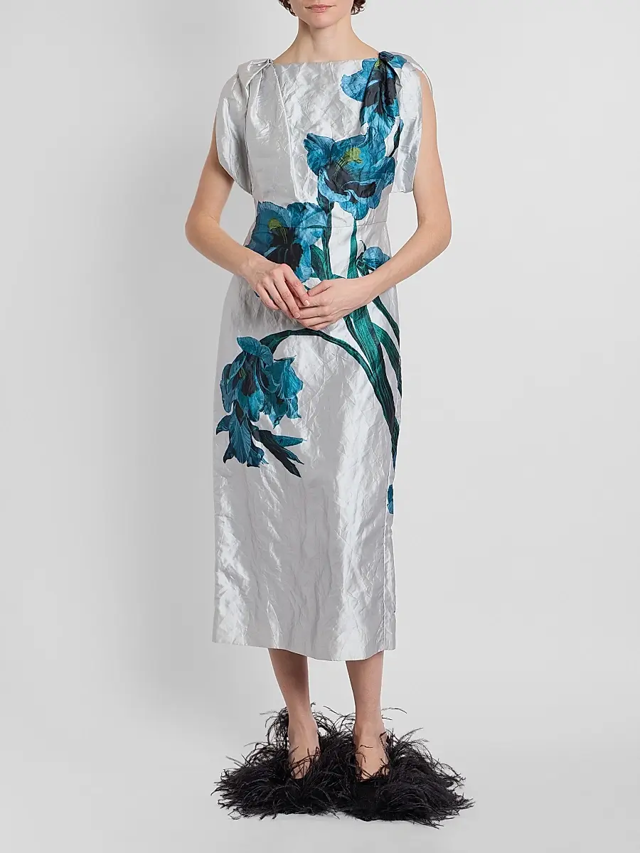 Erdem Women's Floral Satin Midi Dress | Thumbnail 2 Erdem Women's Floral Satin Midi Dress | Thumbnail 2