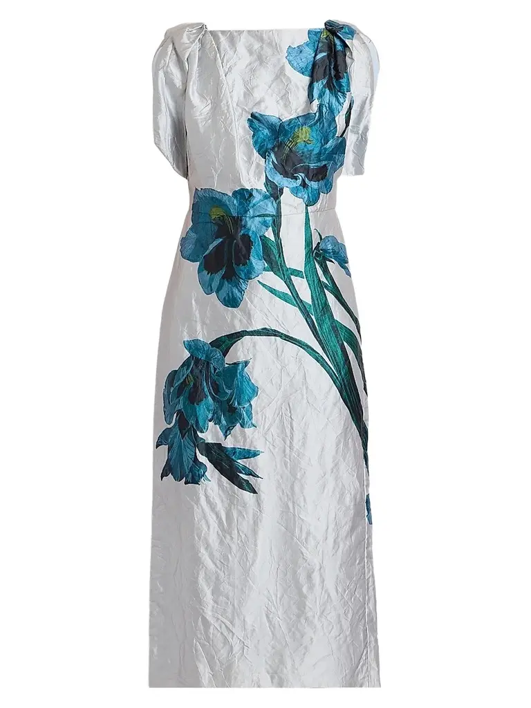 Erdem Women's Floral Satin Midi Dress - Cerulean | Image 1 Erdem Women's Floral Satin Midi Dress - Cerulean | Image 1