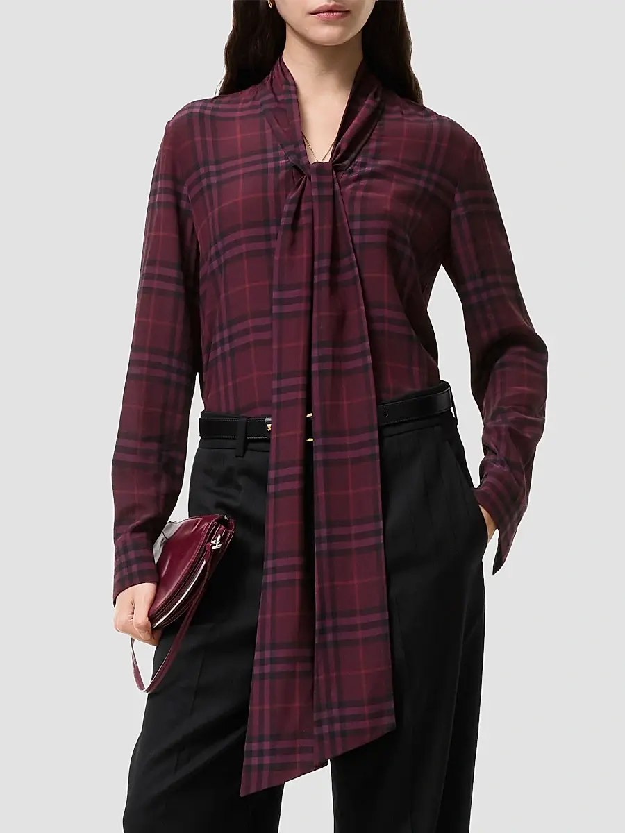 Burberry Women's Rhiannon Checked Silk Blouse | Thumbnail 2 Burberry Women's Rhiannon Checked Silk Blouse | Thumbnail 2